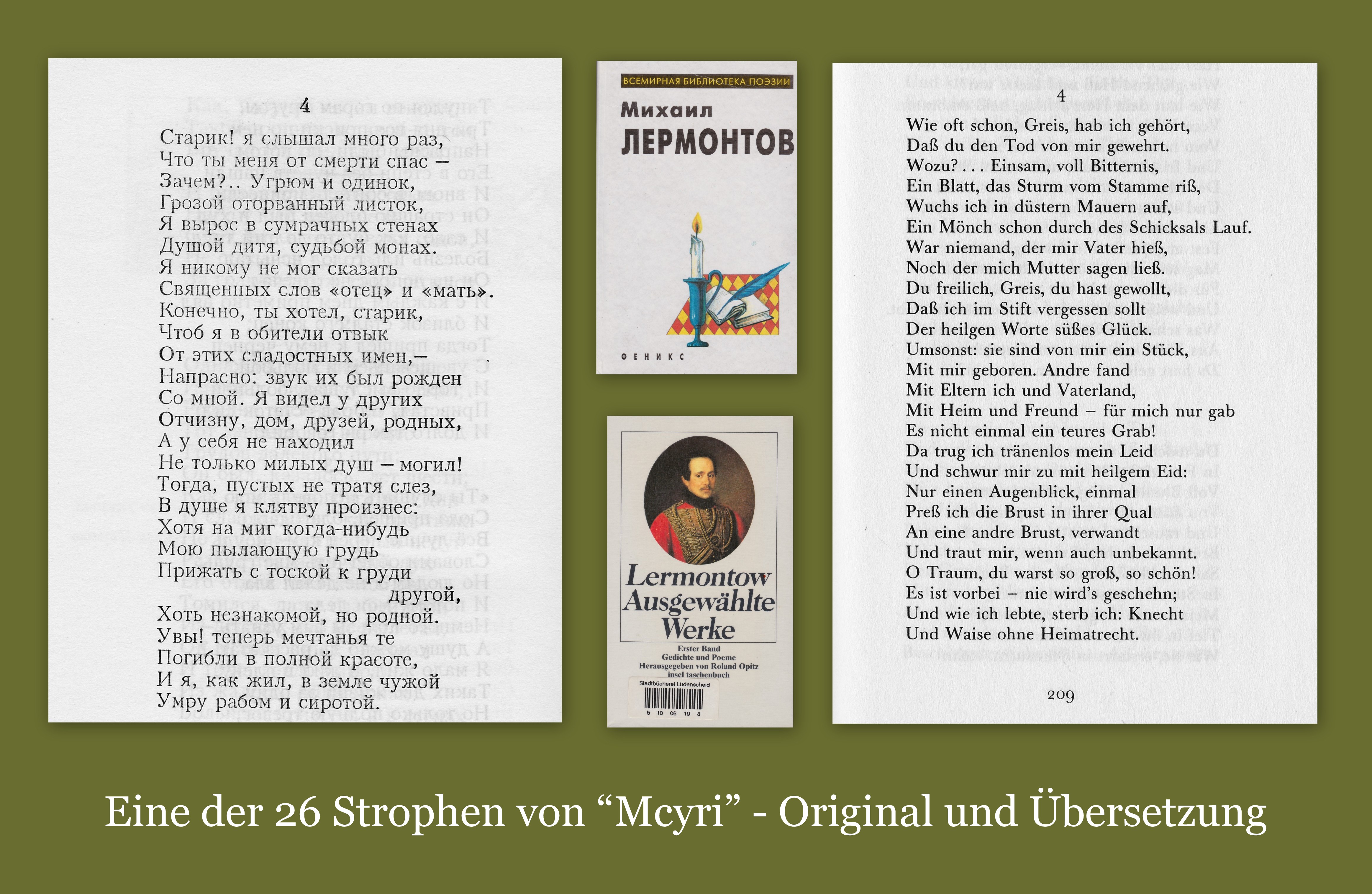 Eine der 26 Strophen von "Mcyri" (Мцыри) - Original und Übersetzung