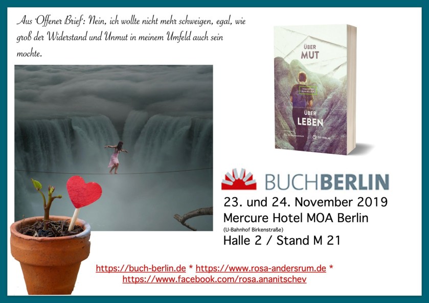 Anthologie "Über Mut - Über Leben" mit "Offener Brief" von Rosa Ananitschev auf der Buchmesse Berlin 2019